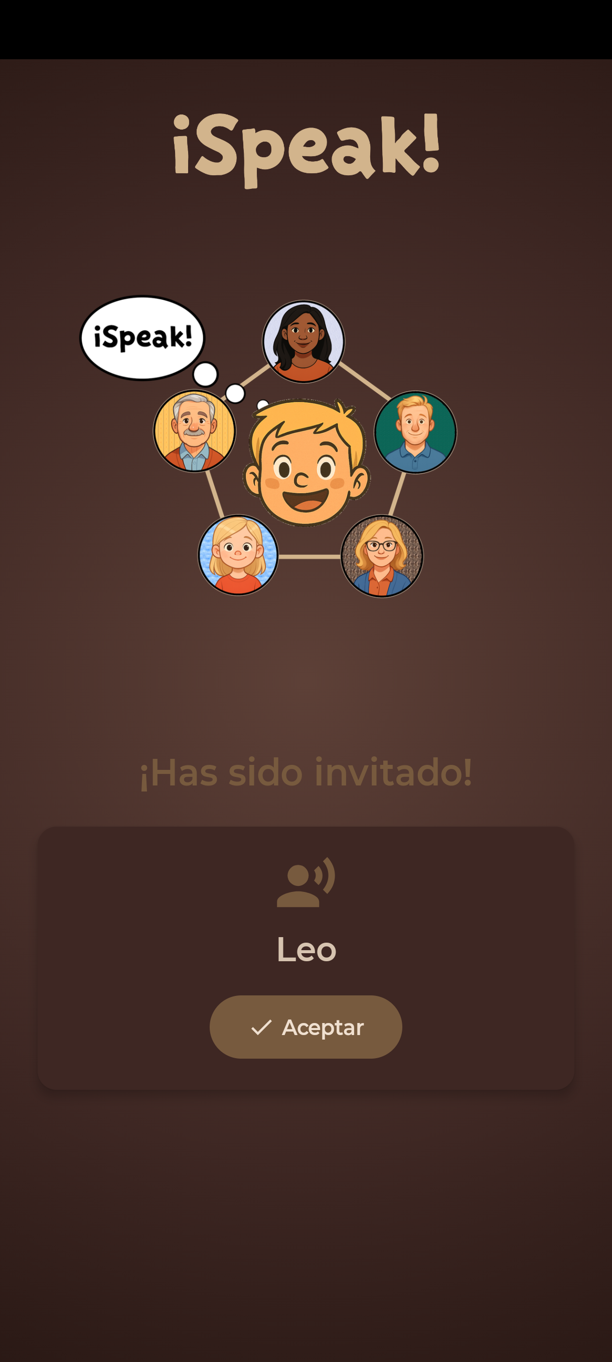 Pantalla ¡Has sido invitado! al Círculo de Leo, con botón Aceptar