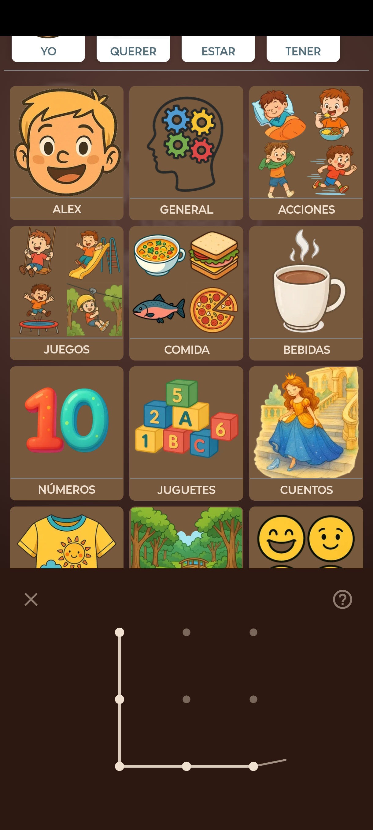 Pantalla del patrón de desbloqueo con el patrón por defecto en forma de L